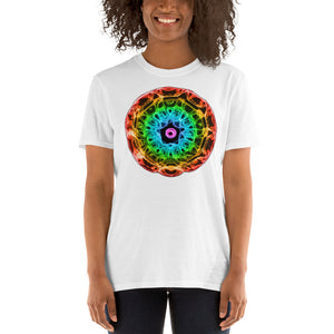 Short-Sleeve Unisex 432 Hz T-Shirt - Normal Human Rainbow 7 Chakra Colors - Red on outside to Purple in the center