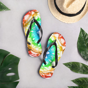 432 Hz Flip Flops -  Normal Human Rainbow 7 Chakra Colors - Red on outside to Purple in the center