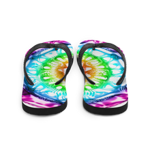 Load image into Gallery viewer, 432 Hz Flip Flops -  Reversed  Human Rainbow 7 Chakra Colors - Purple on outside to red in the center