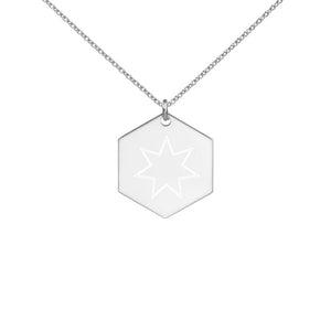 7 Pointed Star Engraved Silver Hexagon Necklace