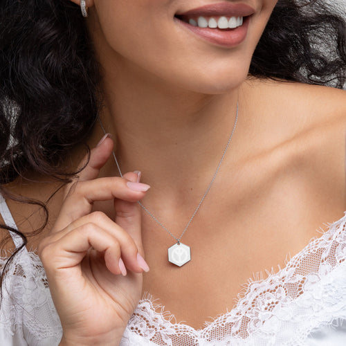 Peace Tree Engraved Silver Hexagon Necklace