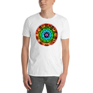 Short-Sleeve Unisex 432 Hz T-Shirt - Normal Human Rainbow 7 Chakra Colors - Red on outside to Purple in the center