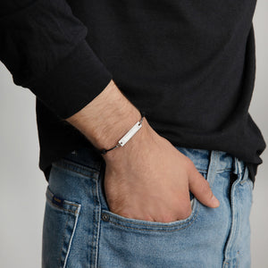 Anunnaki Engraved Silver Bar String Bracelet