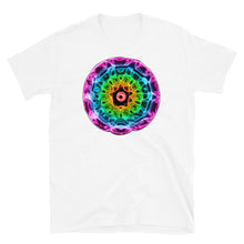 Load image into Gallery viewer, Short-Sleeve 432 Hz Unisex T-Shirt - Reversed Human Rainbow  7 Chakra Colors - Purple on outside to Red in the center