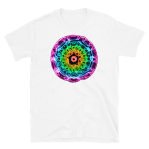 Short-Sleeve 432 Hz Unisex T-Shirt - Reversed Human Rainbow  7 Chakra Colors - Purple on outside to Red in the center