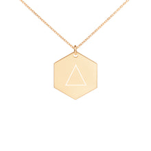 Load image into Gallery viewer, Women&#39;s Tetrahedron Engraved Silver Hexagon Necklace Version 2