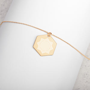 Sacred Geometry Engraved Silver Hexagon Necklace