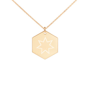 7 Pointed Star Engraved Silver Hexagon Necklace