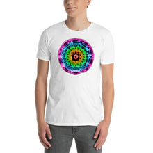Load image into Gallery viewer, Short-Sleeve 432 Hz Unisex T-Shirt - Reversed Human Rainbow  7 Chakra Colors - Purple on outside to Red in the center