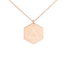 Load image into Gallery viewer, Women&#39;s Tetrahedron Engraved Silver Hexagon Necklace Version 2
