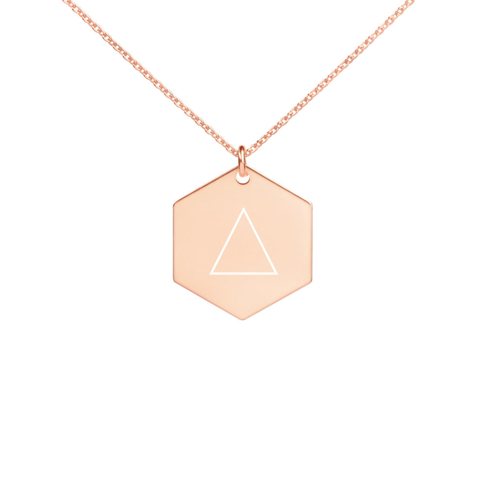 Women's Tetrahedron Engraved Silver Hexagon Necklace Version 2