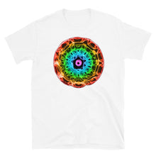 Load image into Gallery viewer, Short-Sleeve Unisex 432 Hz T-Shirt - Normal Human Rainbow 7 Chakra Colors - Red on outside to Purple in the center