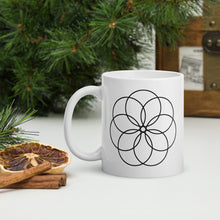 Load image into Gallery viewer, 7-Petaled Seed Of Life White Glossy Mug